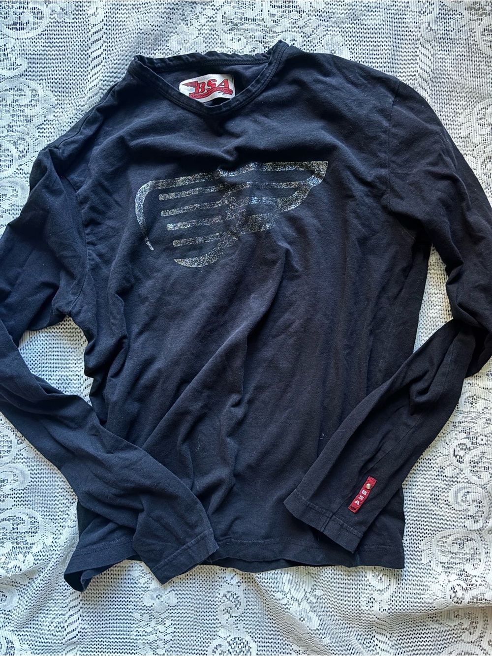 long sleeve graphic tee, silver design